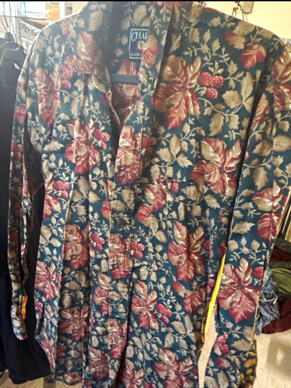 Chaps Men’s Teal Floral Button-Down Shirt with Red Accents